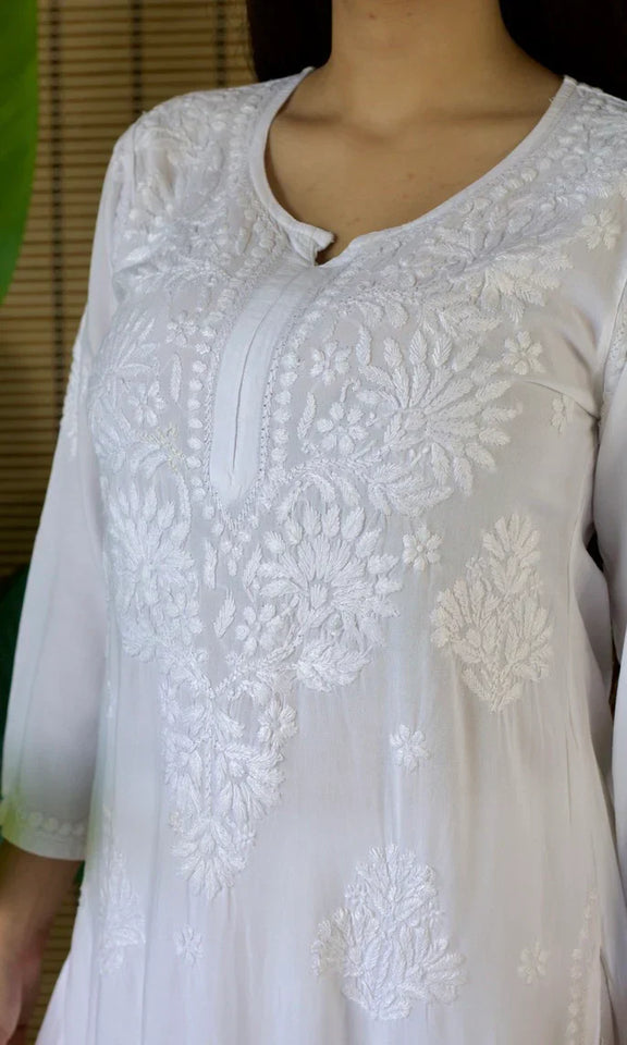 Elegant Chanderi Chikankari Long Kurta