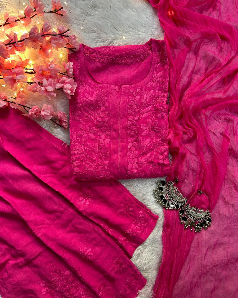 Graceful Fuchsia Chikankari Set