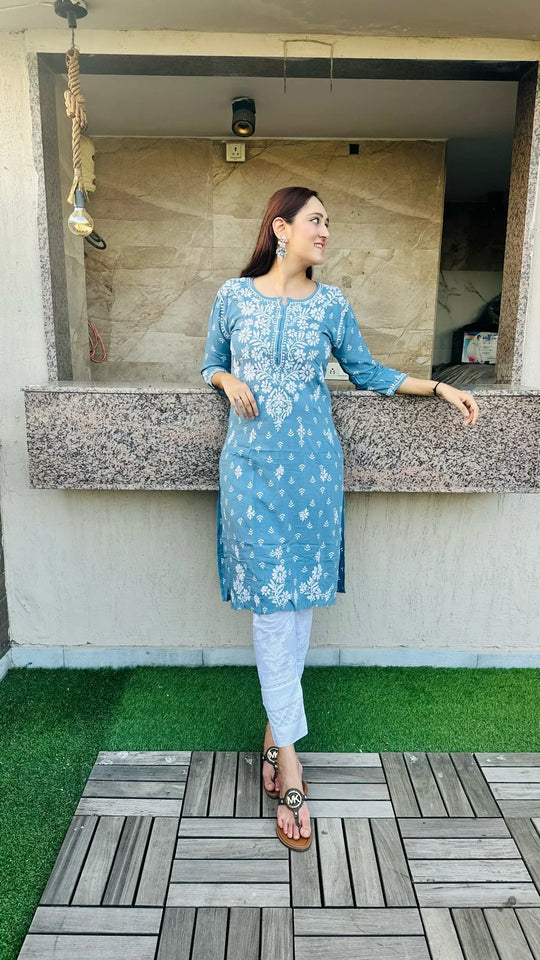 Mahira Rayon Printed Chikankari Kurti