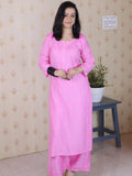 Graceful Chanderi Embroidered Baby Pink Chikankari Kurti and Pant Set'