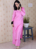 Graceful Chanderi Embroidered Baby Pink Chikankari Kurti and Pant Set'