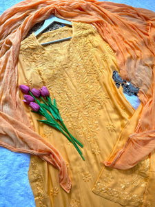 Graceful Chanderi Yellow Chikankari Set