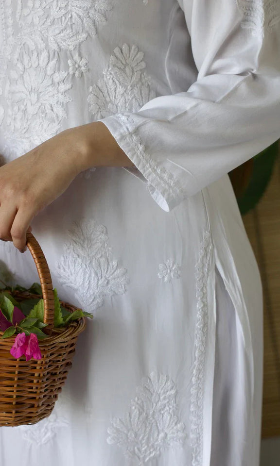 Elegant Chanderi Chikankari Long Kurta
