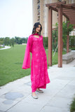 Graceful Chanderi Embroidered Pink Chikankari Kurti and Pant Set