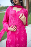 Graceful Chanderi Embroidered Pink Chikankari Kurti and Pant Set