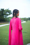 Graceful Chanderi Embroidered Pink Chikankari Kurti and Pant Set