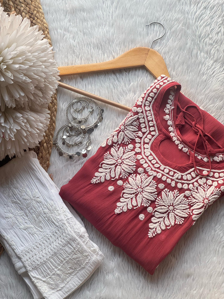 Elegant Embroidered Viscose Kurti – Vibrant Hues, Timeless Grace