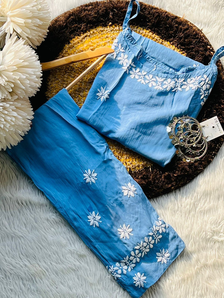 Plum Blossom Embroidered Co-Ord Set | Sleeveless