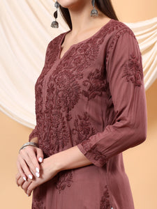 Graceful Brown Chikankari Set